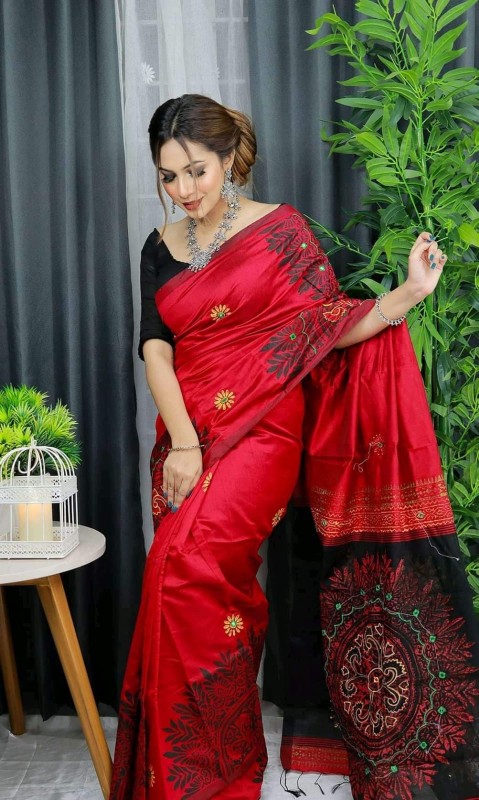 Block Printed Dhupian Silk Saree