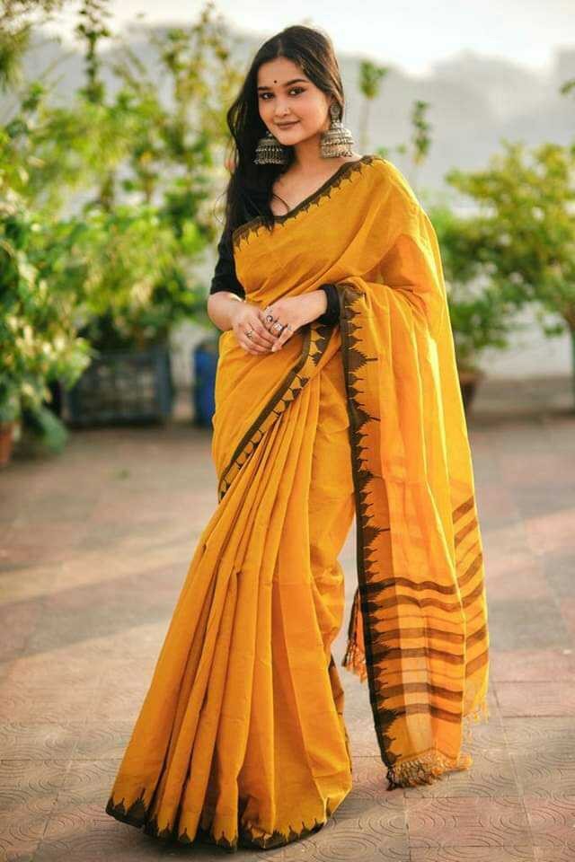 Mustered Yellow Handloom Cotton Sharee